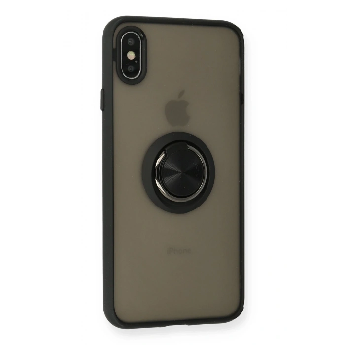Mey İthalat®   iPhone XS Max Kılıf Montreal Yüzüklü Silikon Kapak - Siyah