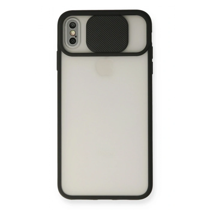 Mey İthalat®   iPhone XS Max Kılıf Palm Buzlu Kamera Sürgülü Silikon - Siyah