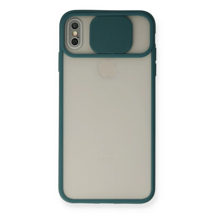 Mey İthalat®   iPhone XS Max Kılıf Palm Buzlu Kamera Sürgülü Silikon - Yeşil