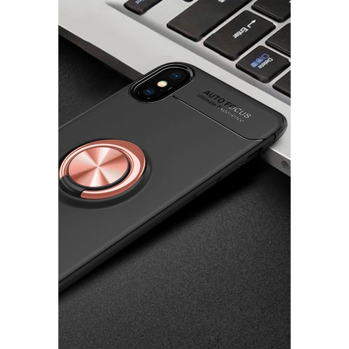 Mey İthalat®   iPhone XS Max Kılıf Range Yüzüklü Silikon - Siyah-Gold