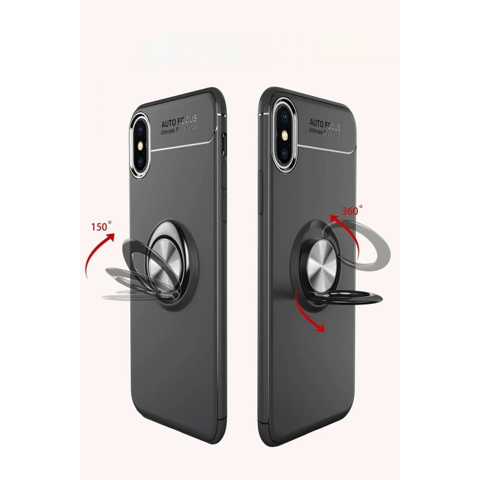 Mey İthalat®   iPhone XS Max Kılıf Range Yüzüklü Silikon - Siyah-Mavi