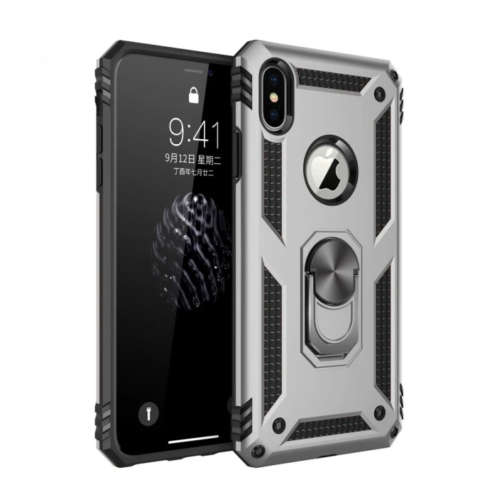 Mey İthalat®   iPhone XS Max Kılıf Sofya Yüzüklü Silikon Kapak - Gümüş