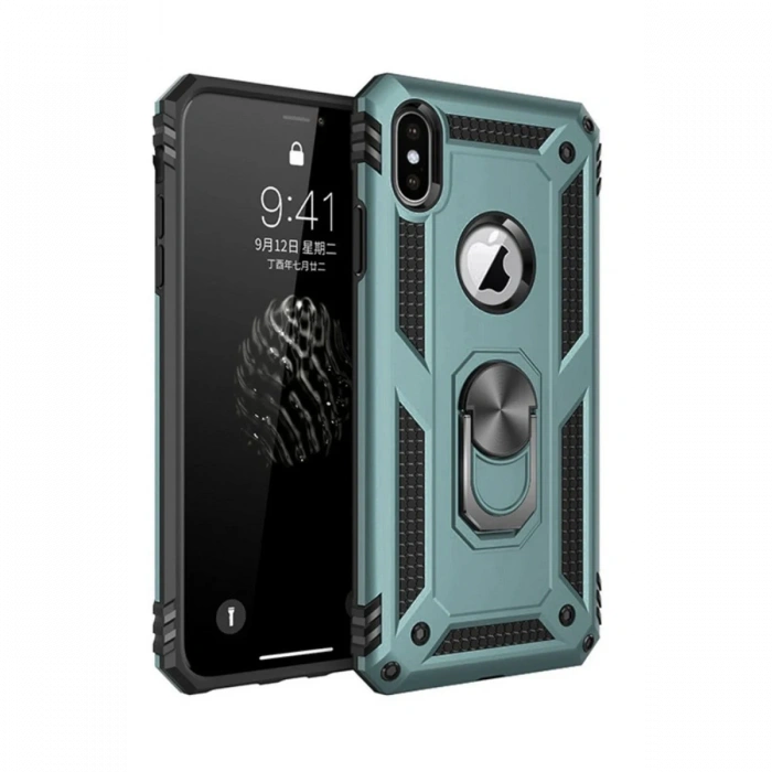 Mey İthalat®   iPhone XS Max Kılıf Sofya Yüzüklü Silikon Kapak - Yeşil