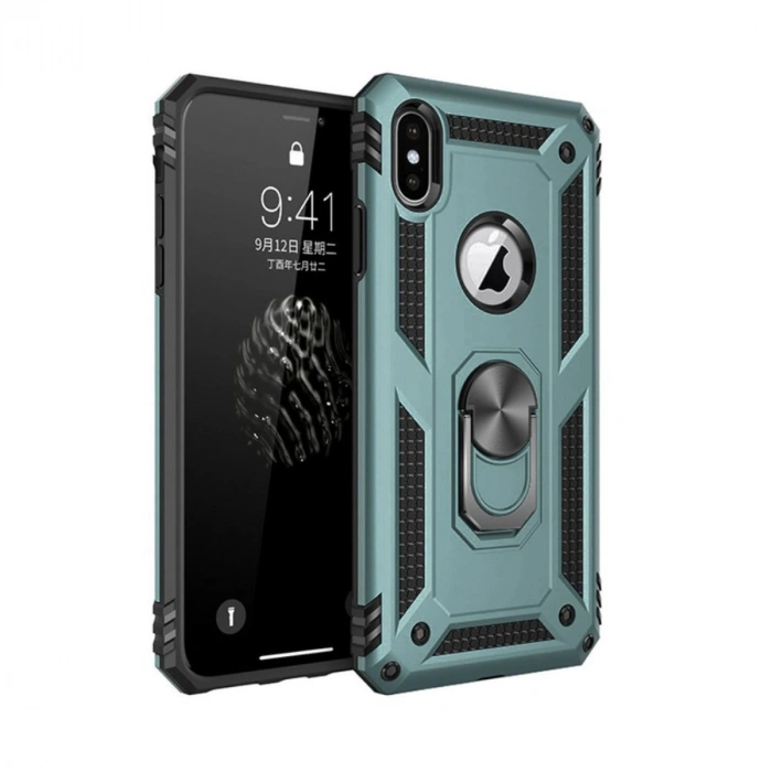 Mey İthalat®   iPhone XS Max Kılıf Sofya Yüzüklü Silikon Kapak - Yeşil