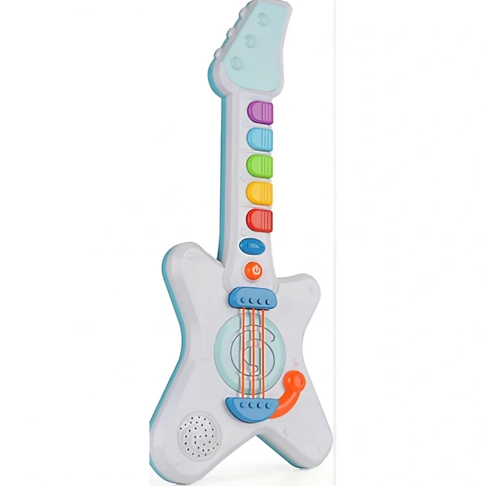 Mey İthalat® Işıklı Müzikli ve Çok Fonksiyonlu Rockn Roll Gitar