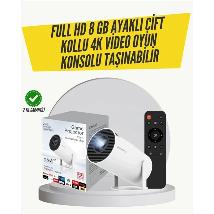 Mey İthalat® Kablosuz 4K Projeksiyon – Wi‑Fi 6 & Bluetooth 5.0 ile Oyun ve Uygulama Merkezli