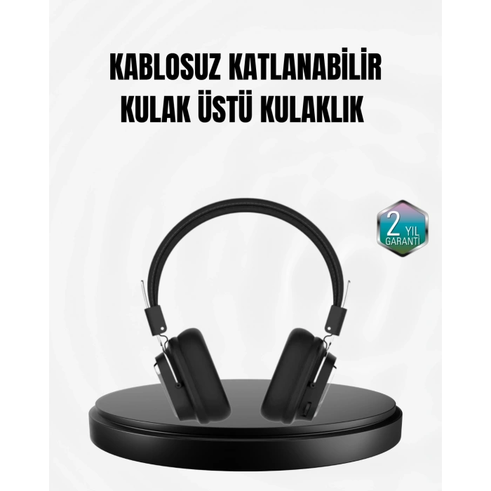 Mey İthalat® Kablosuz Bluetooth Kulak Üstü Kulaklık Kristal Ses Kalitesi ve Ergonomik Yapı