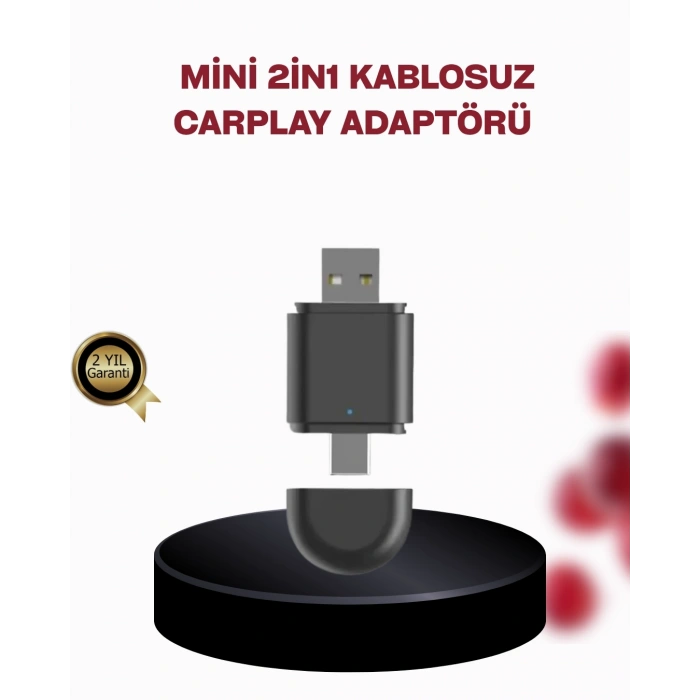 Mey İthalat® Kablosuz CarPlay Adaptörü – Bluetooth 5.4 ve Wi-Fi 6 Teknolojili Tak & Çalıştır Dönüştürücü