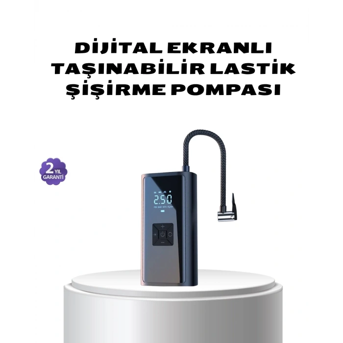 Mey İthalat® Kablosuz Dijital Lastik Şişirme Pompası LED Işıklı 80W