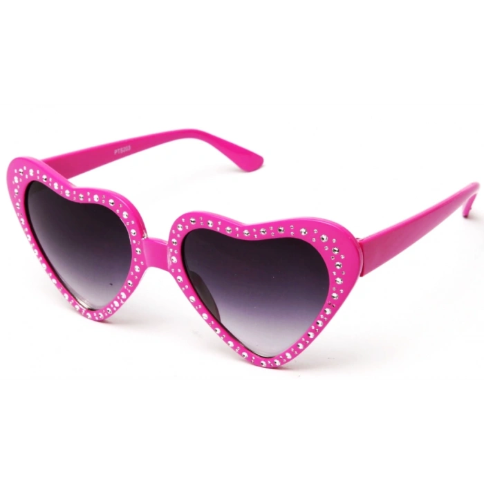 Mey İthalat® Kalp Şekilli Taşlı Parti Gözlüğü Pembe Renk 6x16cm