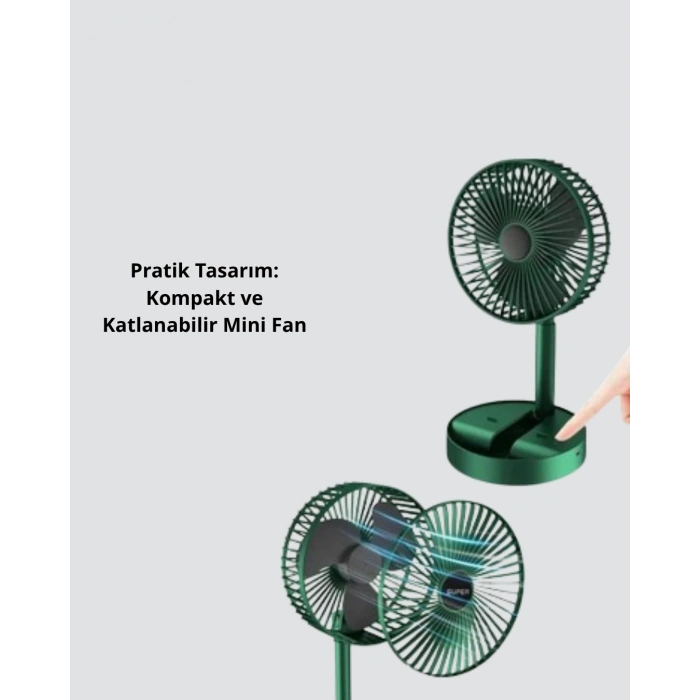 Mey İthalat® Katlanabilir Mini Fan – 3 Kademeli Soğutma, Şarjlı