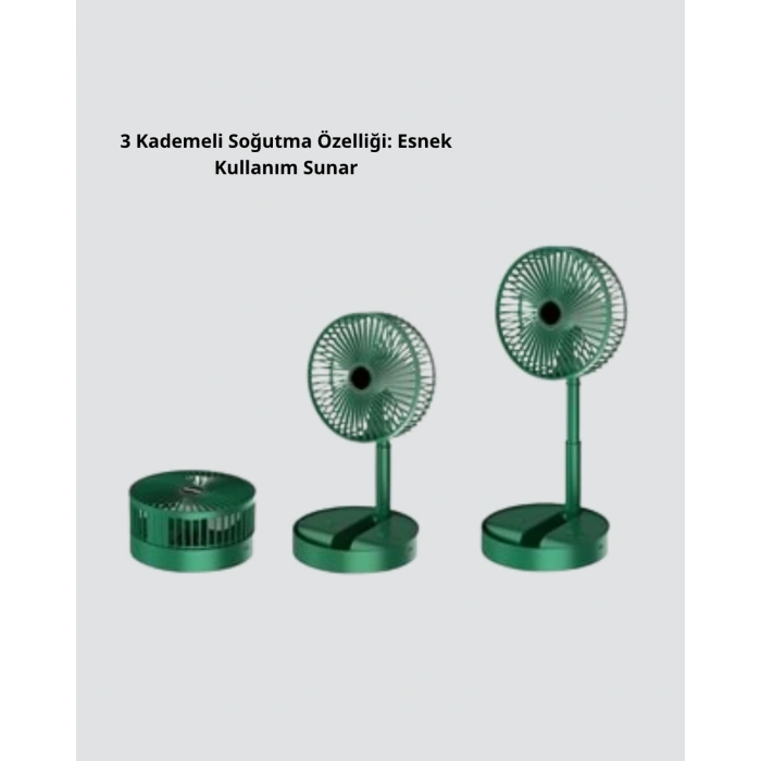 Mey İthalat® Katlanabilir Mini Fan – 3 Kademeli Soğutma, Şarjlı