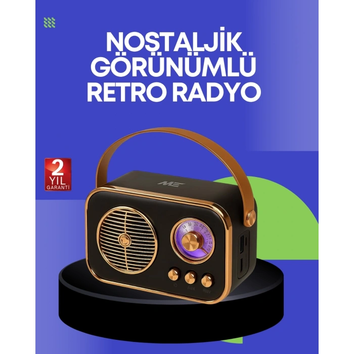 Mey İthalat® Klasik Retro Radyo – Bluetooth Destekli, FM Özellikli Şarjlı Hoparlör