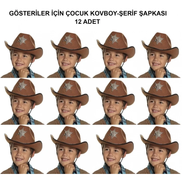 Mey İthalat® Kovboy Şerif Şapkası Kahve 12 Adet - Kostüm, Parti ve Gösteri Şapkası