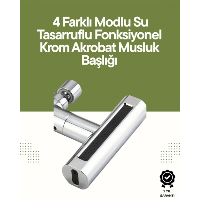 Mey İthalat® Krom Musluk Başlığı | 4ü 1 Arada Su Çıkışı | Kolay Montajlı