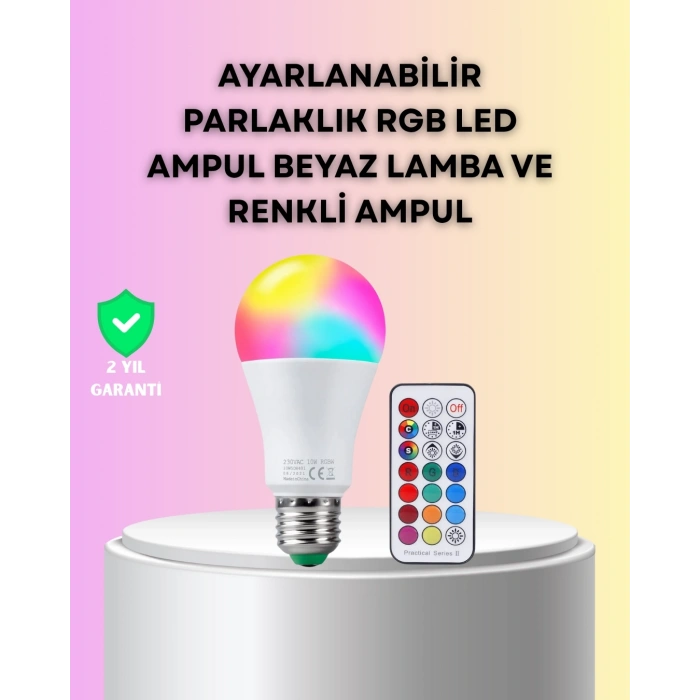 Mey İthalat® Kumanda Destekli Çok Renkli Akıllı LED Ampul