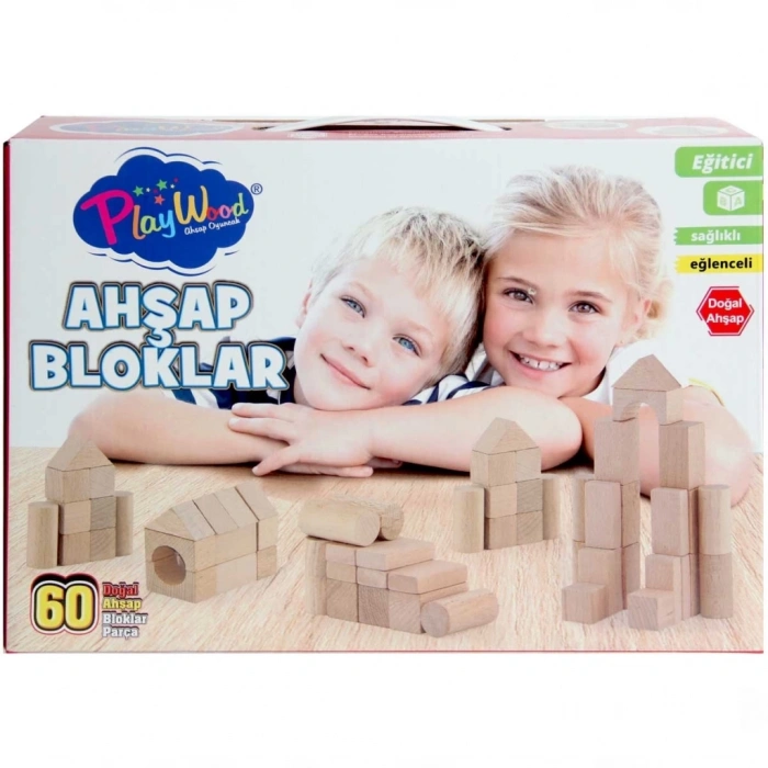 Mey İthalat® Kutuda Ahşap Renkli Bloklar 60 Parça