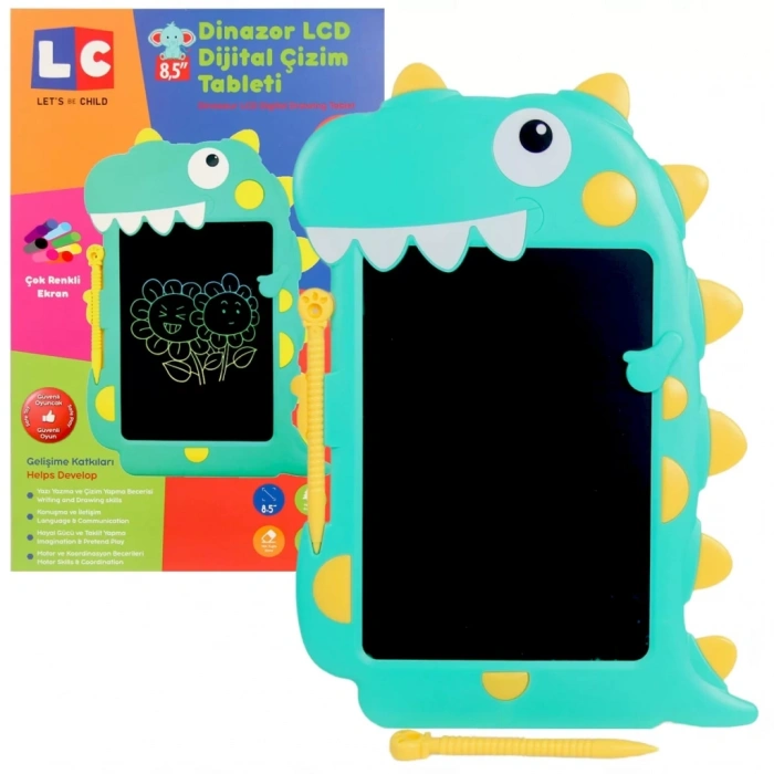 Mey İthalat® LCD Dijital Renkli Dinozor Çizim Tableti 8,5 İnç