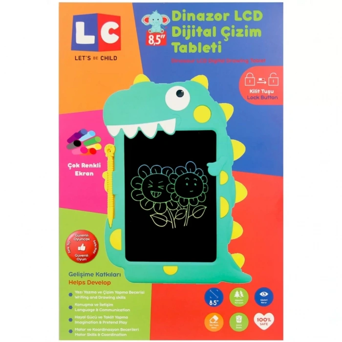 Mey İthalat® LCD Dijital Renkli Dinozor Çizim Tableti 8,5 İnç