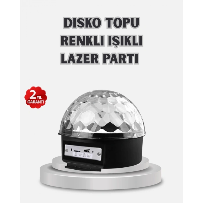 Mey İthalat® LED Disko Küresi Bluetooth Hoparlörlü Ritimle Senkronize Döner Işıklı