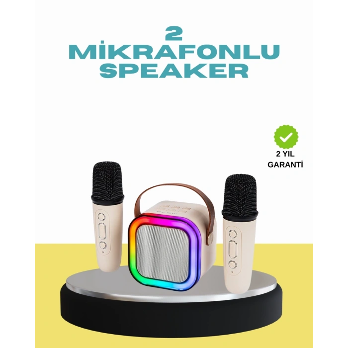 Mey İthalat® LED Işıklı Taşınabilir Karaoke Hoparlör – USB & AUX Girişli