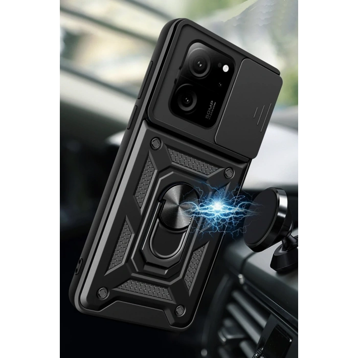 Mey İthalat®   Mi 13T Pro Kılıf Pars Lens Yüzüklü Silikon - Kırmızı