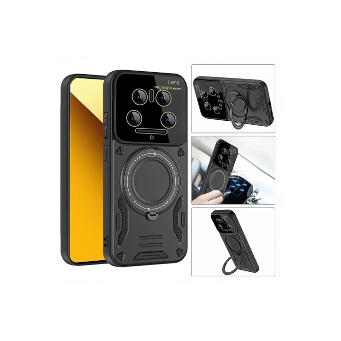 Mey İthalat®   Mi 14 Ultra Kılıf Joy Lens Standlı Kapak - Kırmızı