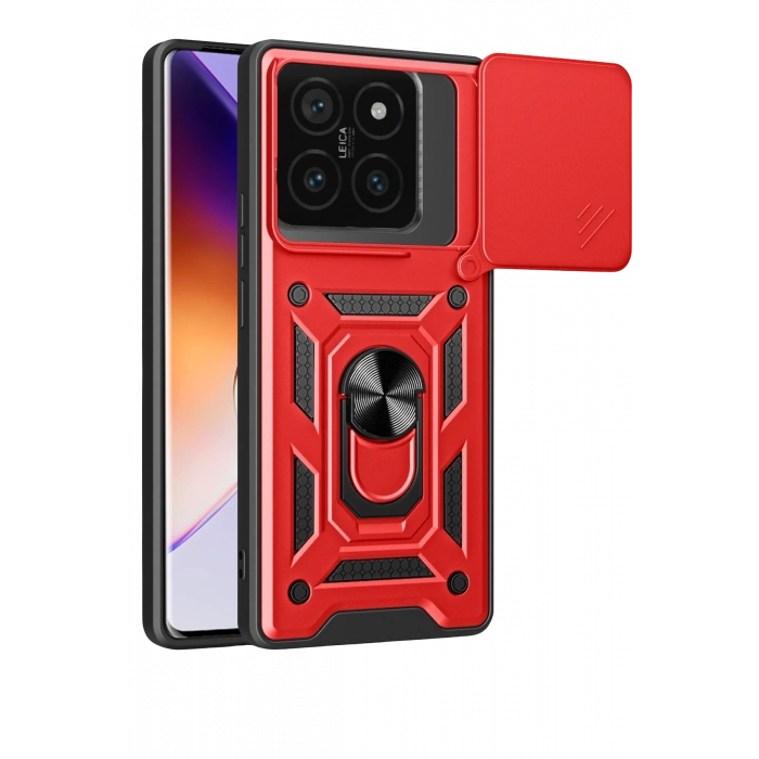Mey İthalat®   Mi 14T Pro Kılıf Pars Lens Yüzüklü Silikon - Kırmızı