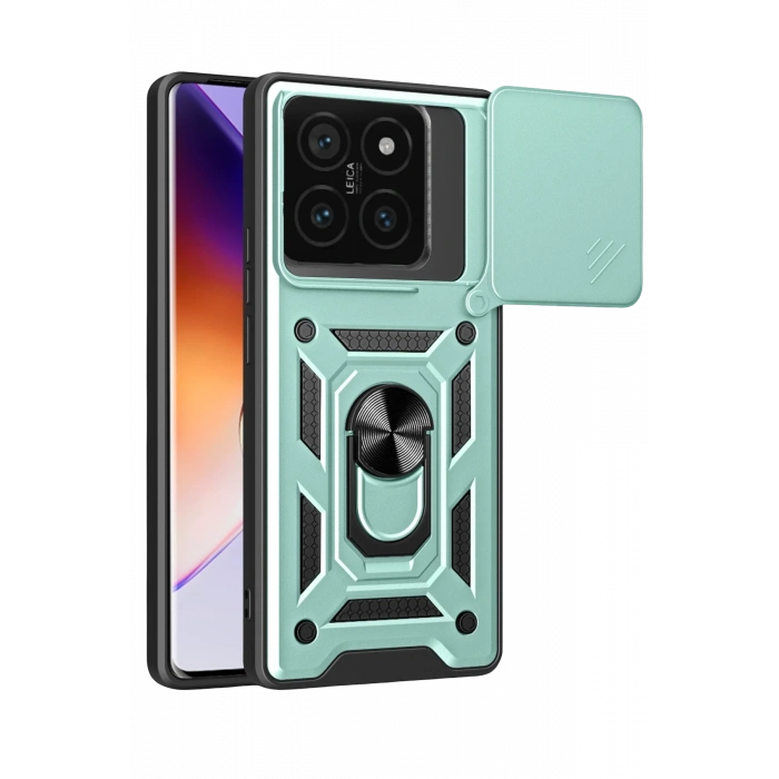 Mey İthalat®   Mi 14T Pro Kılıf Pars Lens Yüzüklü Silikon - Yeşil