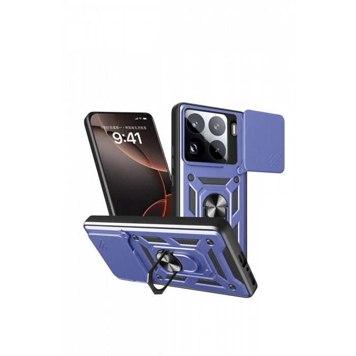 Mey İthalat®   Mi 15 Pro Kılıf Pars Lens Yüzüklü Silikon - Lacivert