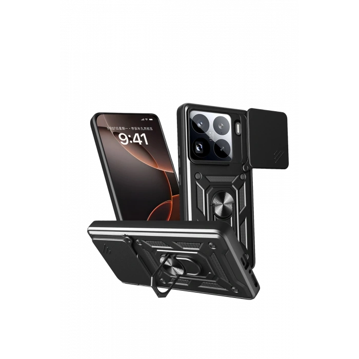 Mey İthalat®   Mi 15 Pro Kılıf Pars Lens Yüzüklü Silikon - Siyah