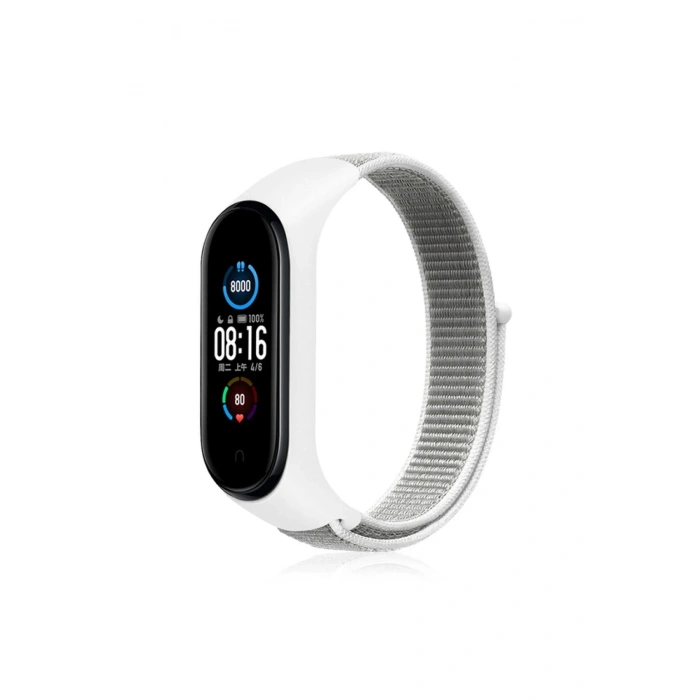 Mey İthalat®   Mi Band 4 Hasırlı Cırtcırtlı Kordon - Beyaz