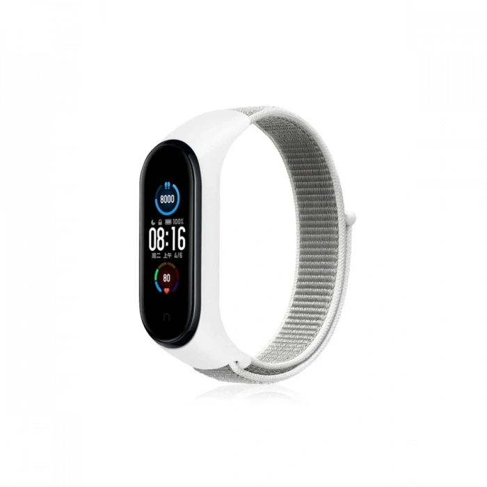 Mey İthalat®   Mi Band 4 Hasırlı Cırtcırtlı Kordon - Beyaz