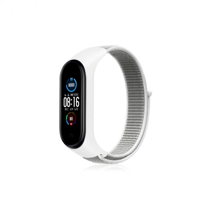 Mey İthalat®   Mi Band 4 Hasırlı Cırtcırtlı Kordon - Beyaz