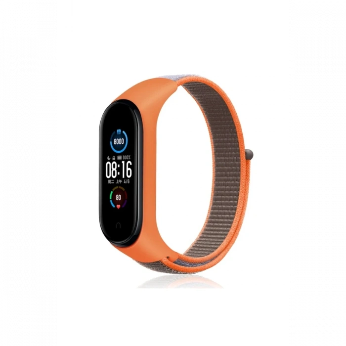 Mey İthalat®   Mi Band 4 Hasırlı Cırtcırtlı Kordon - Turuncu-Gri