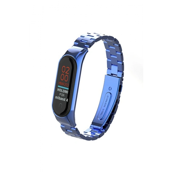 Mey İthalat®   Mi Band 4 Metal Baklalı Kordon - Mavi