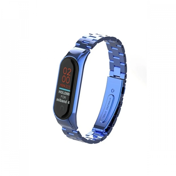 Mey İthalat®   Mi Band 4 Metal Baklalı Kordon - Mavi