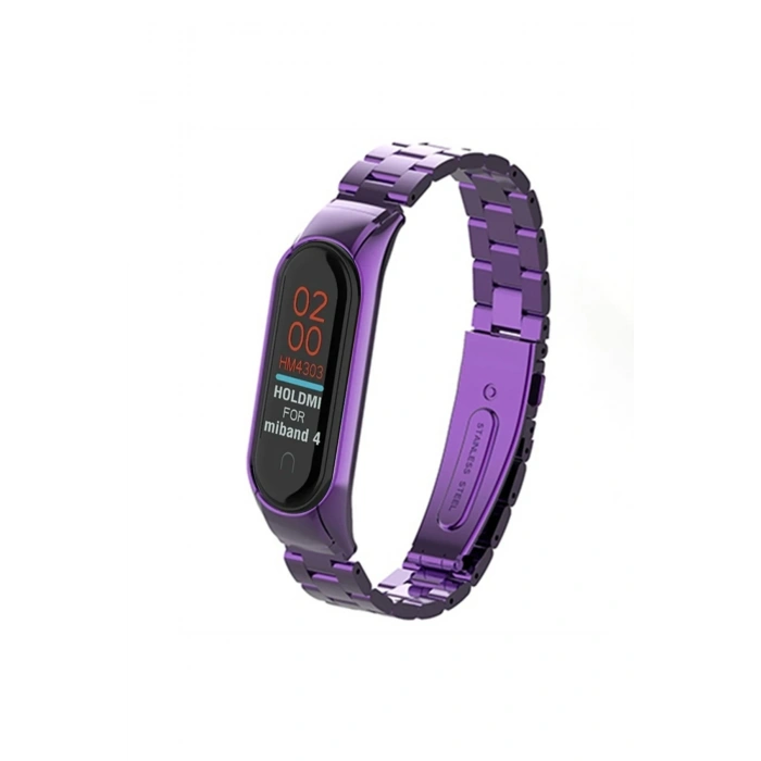 Mey İthalat®   Mi Band 4 Metal Baklalı Kordon - Mor