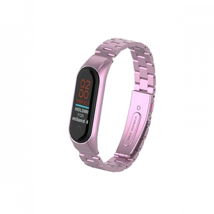Mey İthalat®   Mi Band 4 Metal Baklalı Kordon - Rose