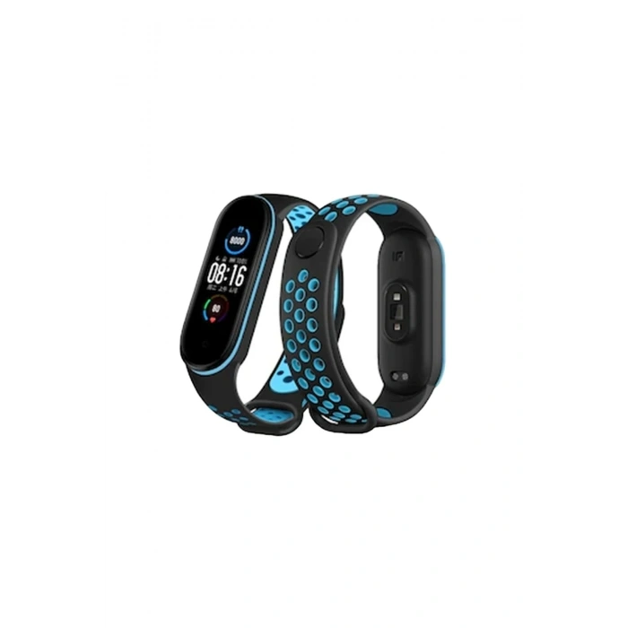 Mey İthalat®   Mi Band 4 Spor Delikli Kordon - Siyah-Mavi