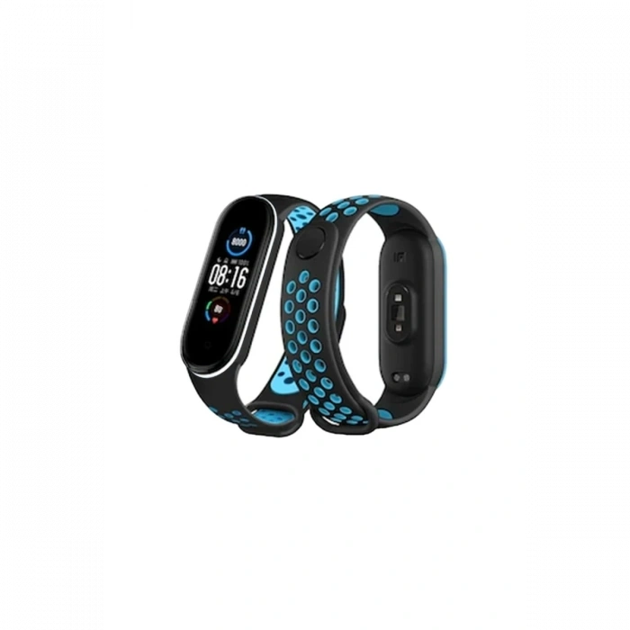Mey İthalat®   Mi Band 4 Spor Delikli Kordon - Siyah-Turkuaz