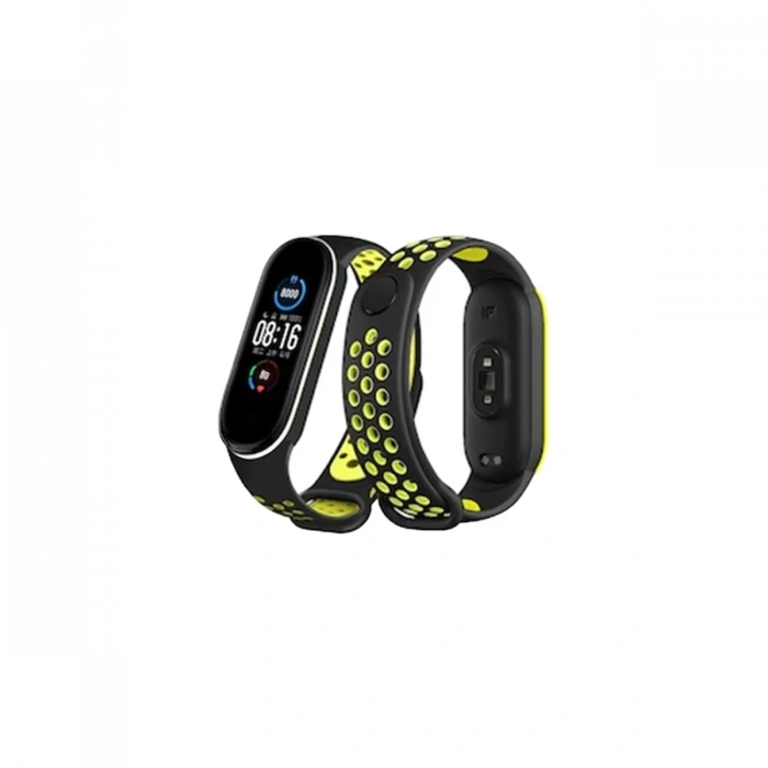 Mey İthalat®   Mi Band 4 Spor Delikli Kordon - Siyah-Yeşil-Beyaz