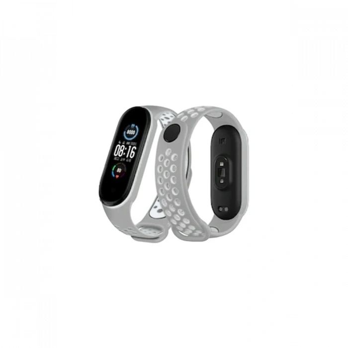 Mey İthalat®   Mi Band 6 Spor Delikli Kordon - Gri-Kırmızı