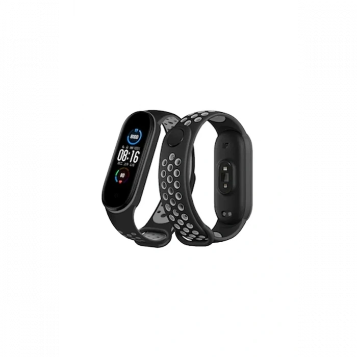 Mey İthalat®   Mi Band 6 Spor Delikli Kordon - Siyah-Gri