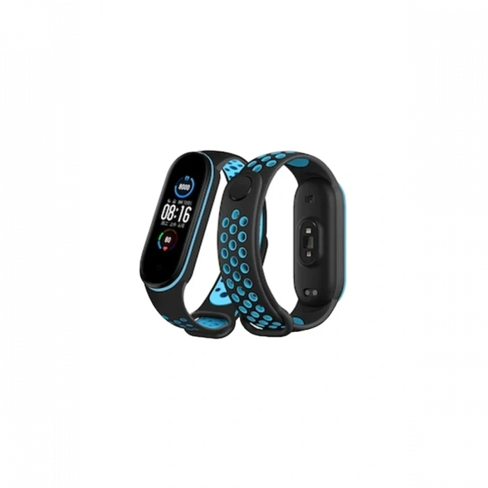 Mey İthalat®   Mi Band 6 Spor Delikli Kordon - Siyah-Mavi