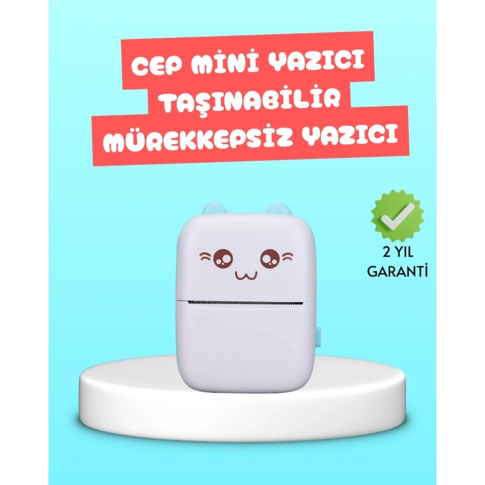 Mey İthalat® Mini Termal Yazıcı Kablosuz Taşınabilir Bluetooth Bağlantılı 200 DPI