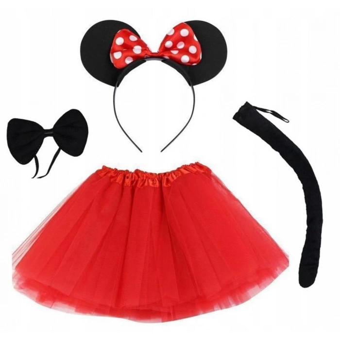 Mey İthalat® Minnie Mouse Kostüm Seti Etek Taç Kuyruk Papyon Gösteri Seti