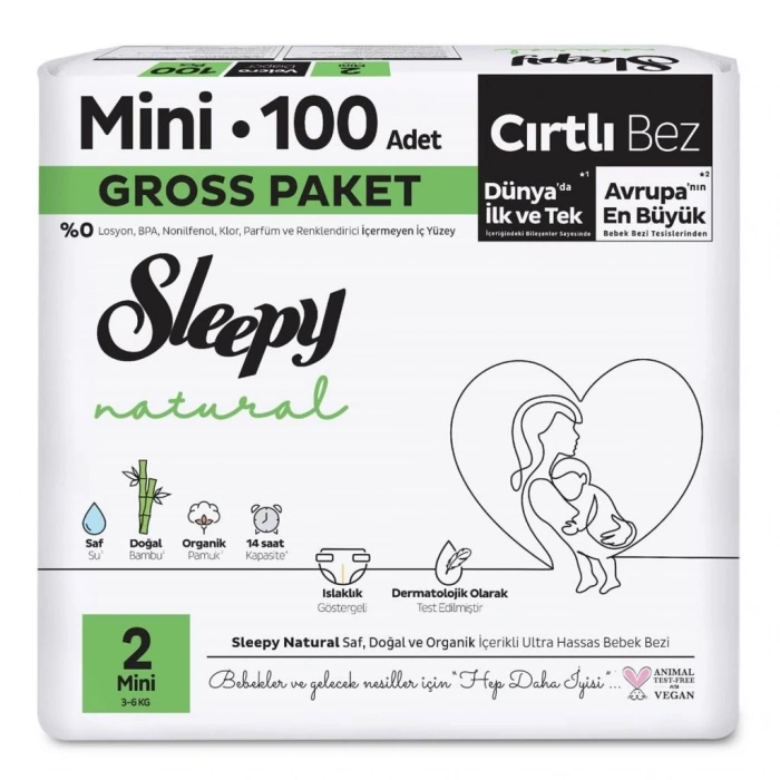 Mey İthalat®   Natural Bebek Bezi Gross Paket 2 Beden 3-6 Kg 100 Adet