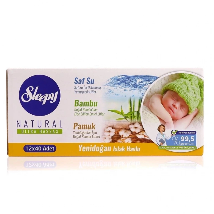 Mey İthalat® Natural Yenidoğan Islak Mendil 12x40 480 Yaprak