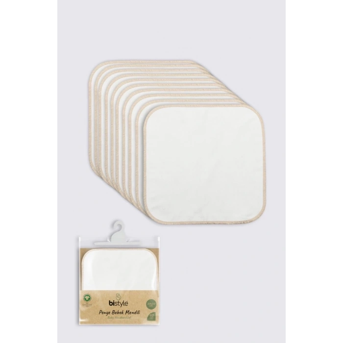 Mey İthalat®   Organik 20x20 10Lu Penye Mendil 90102 Ekru